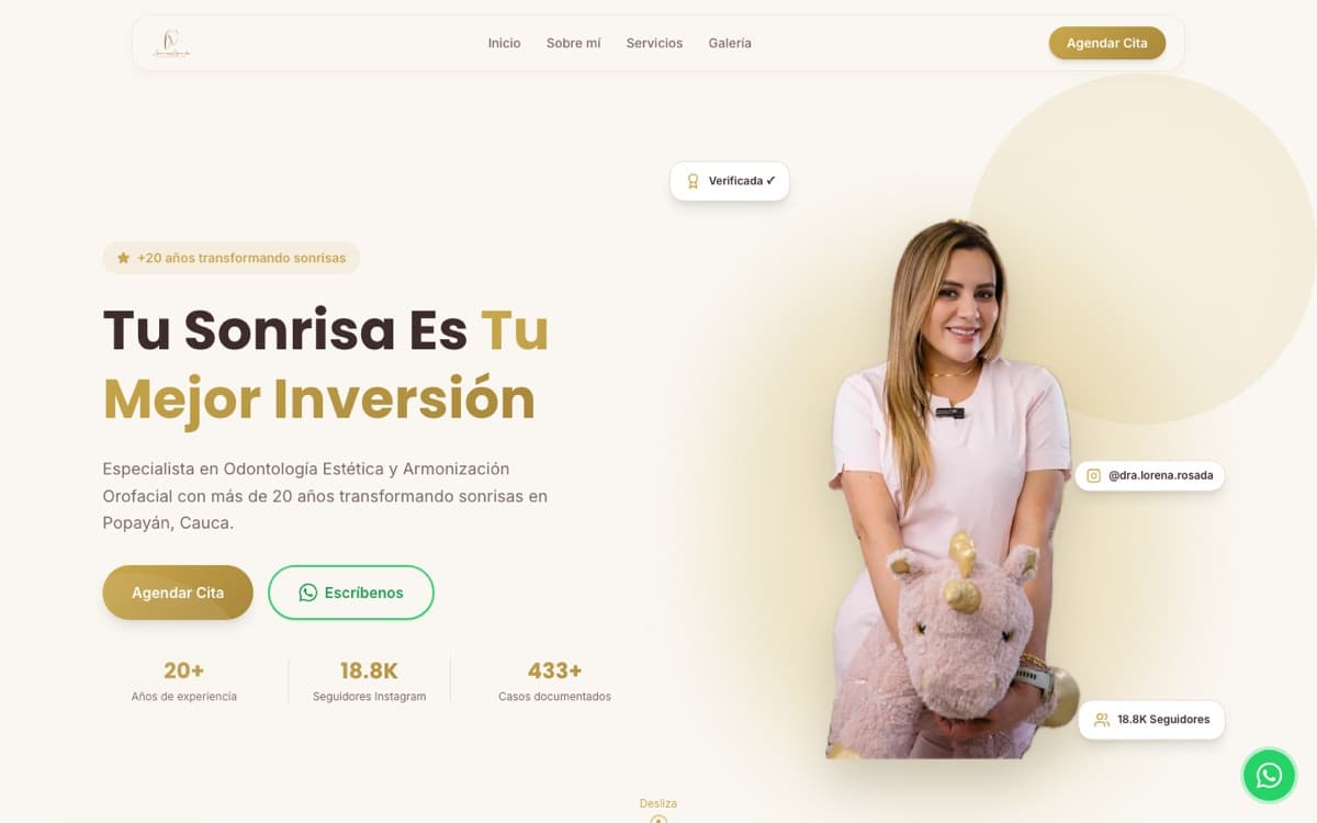 Página de inicio del sitio web de Dra. Lorena Rosada