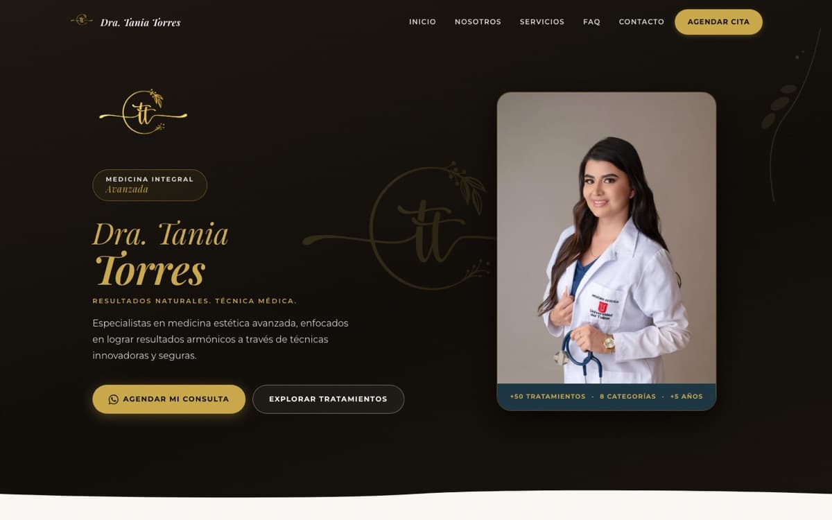 Página de inicio del sitio web de Dra. Tania Torres