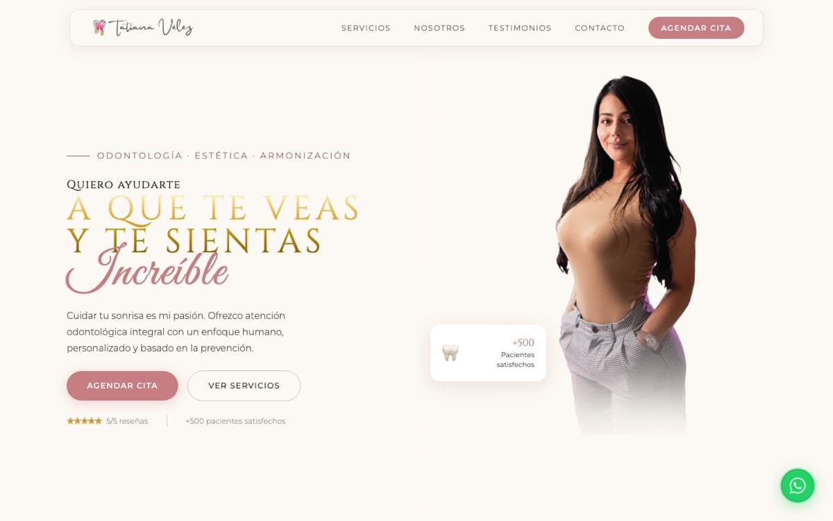 Página de inicio del sitio web de Dra. Tatiana Vélez